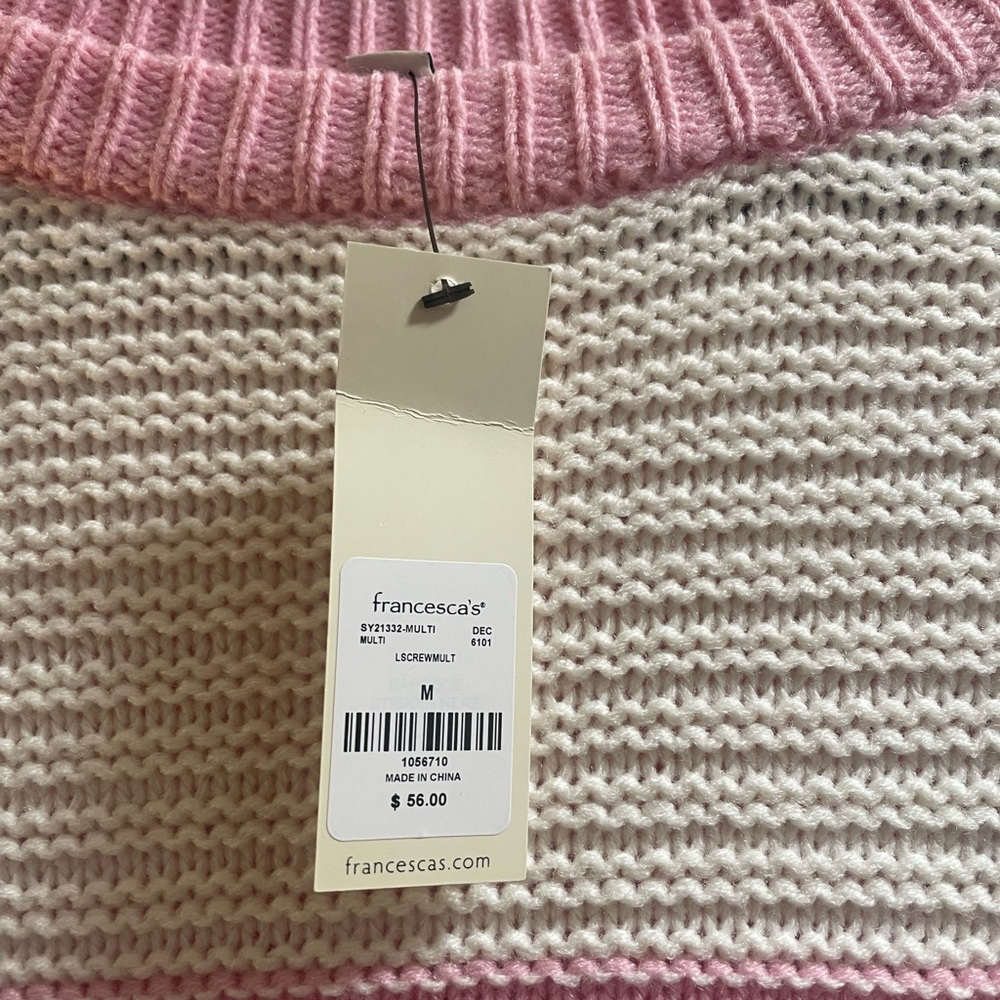 Francesca's Collections Pink and Cream Crew Neck Sweater